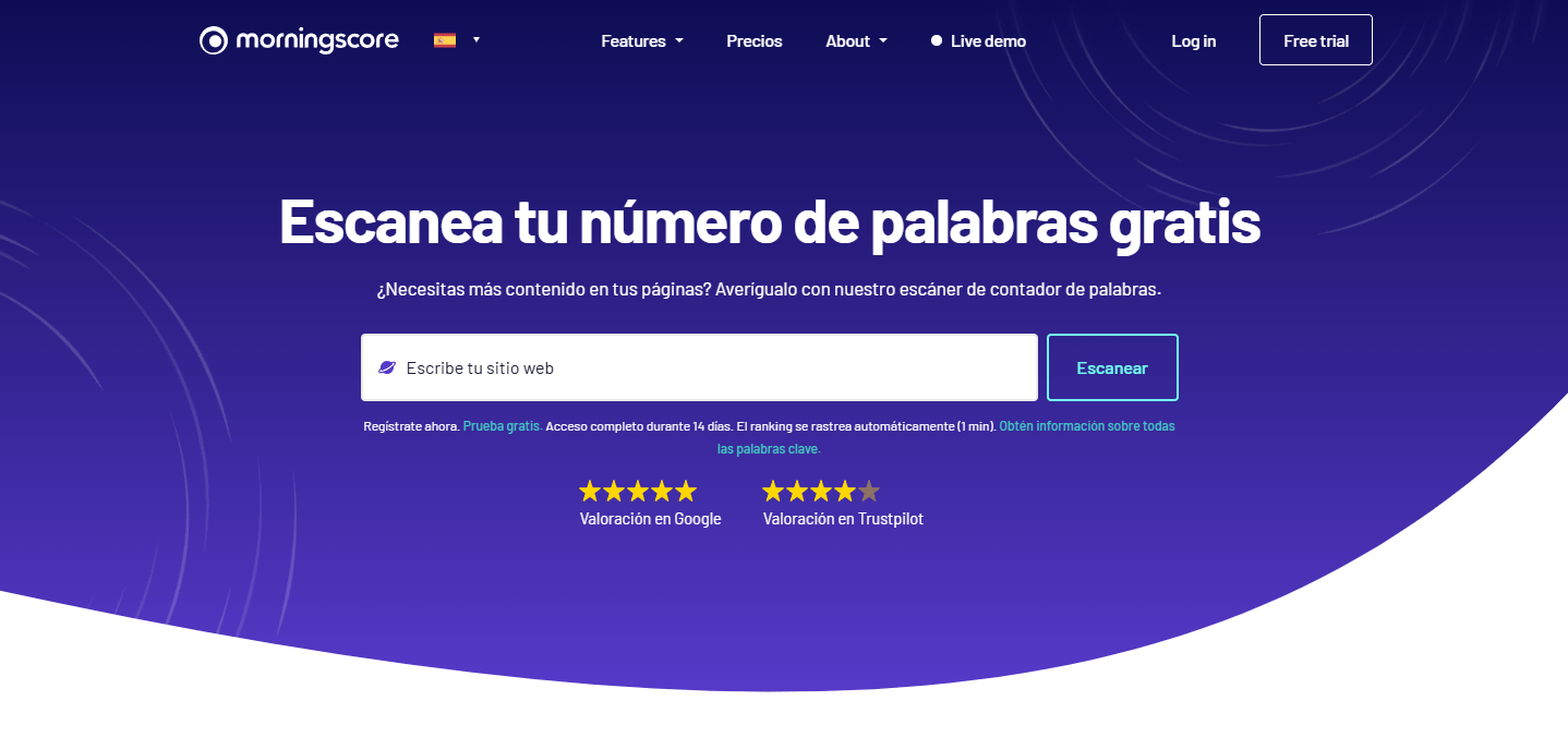 Escáner de contador de palabras en Morningscore