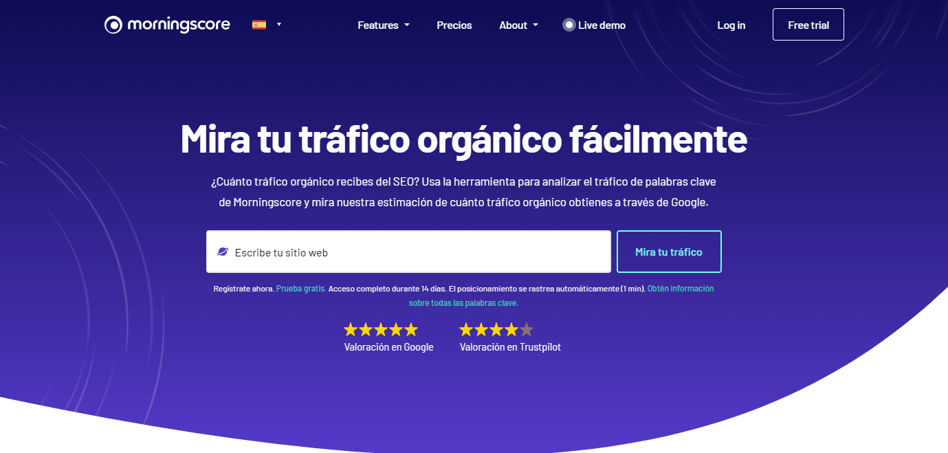 Herramienta de análisis de tráfico de palabras clave en de Morningscore