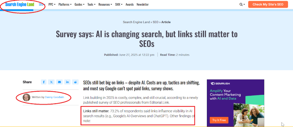 Successful digital PR efforts led to Search Engine Land writing about it and linking to the source