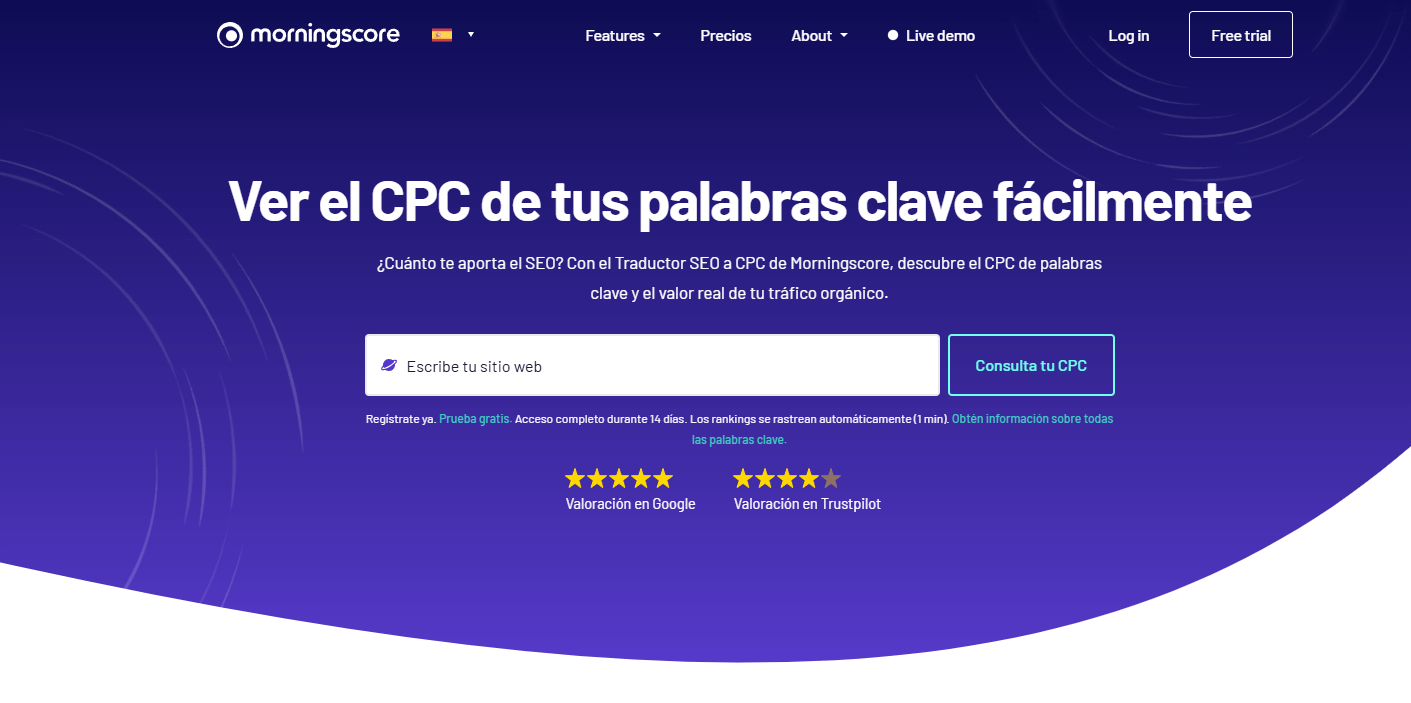 Traductor SEO a CPC de palabras clave en Morningscore