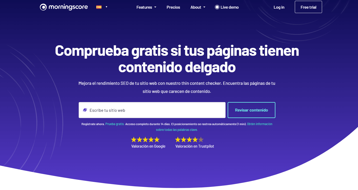 Thin content checker (contenido delgado) en Morningscore