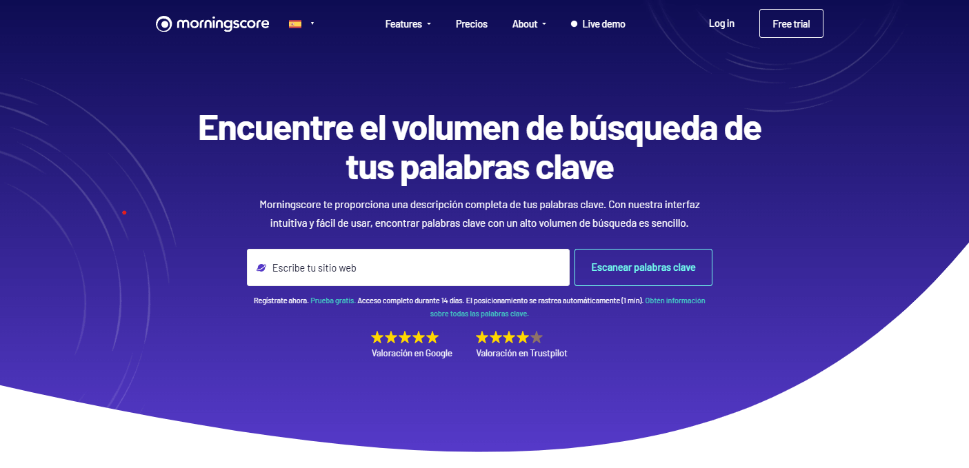 volumen de búsqueda de palabras clave en Morningscore