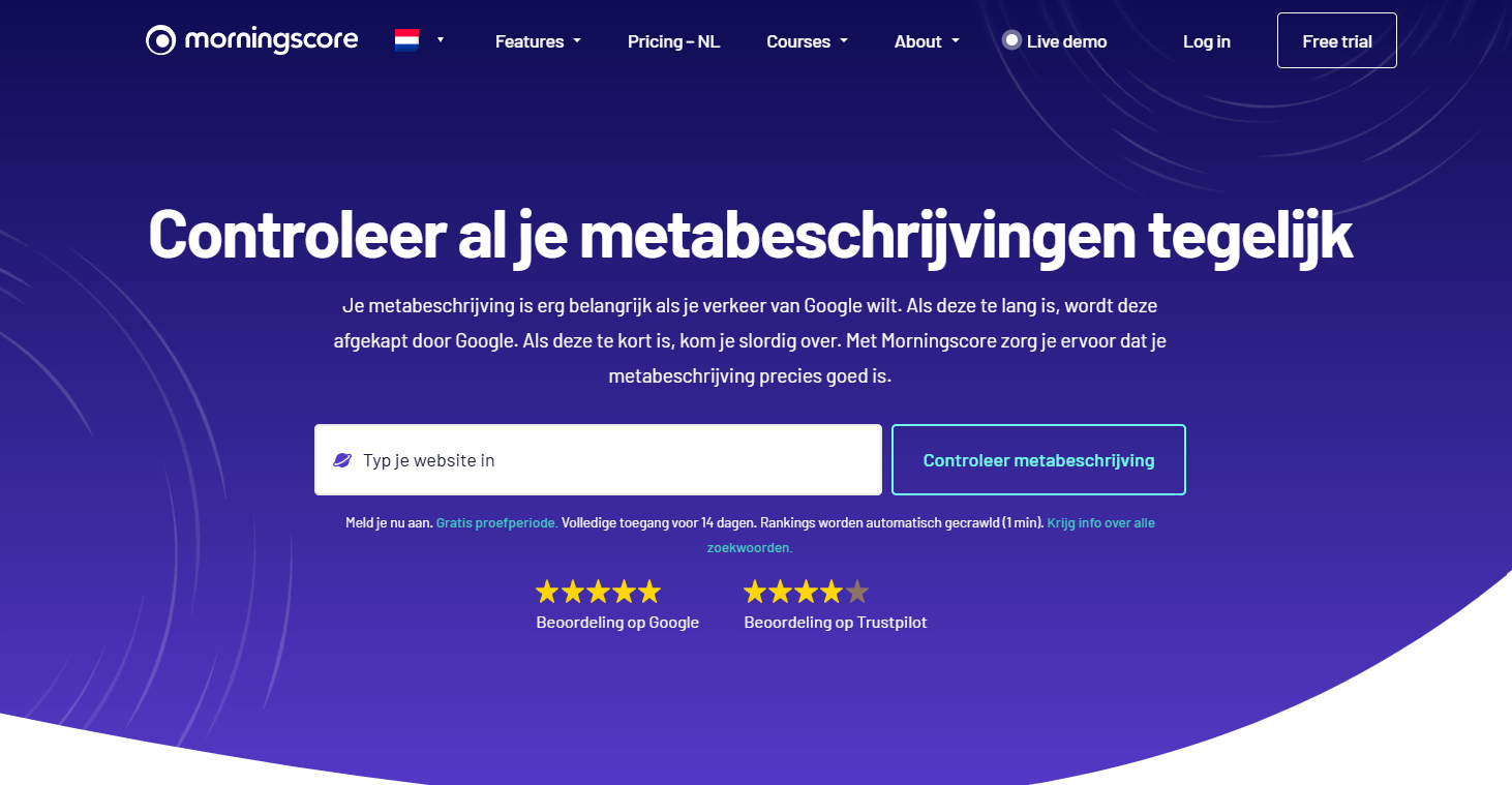 Meta description checker in Morningscore (metabeschrijvingen)