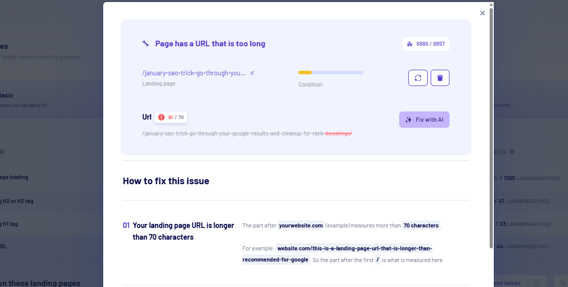 Follow Morningscore's mission guides to fix issues with URLs on your website