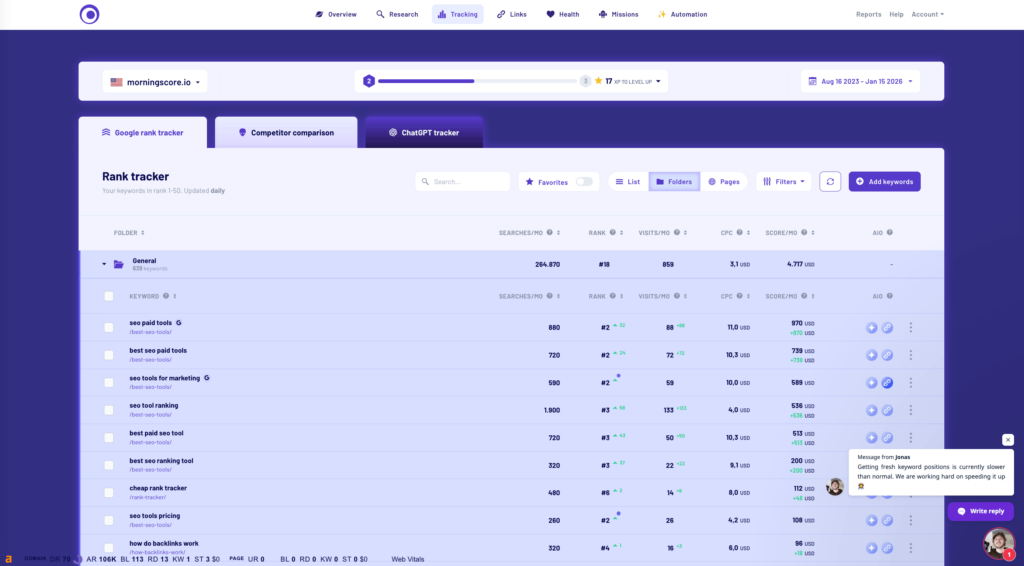 Morningscore Keyword Tracking Tool