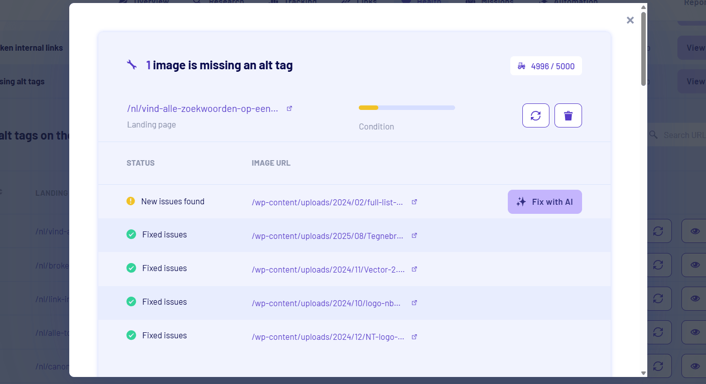 Morningscore tool showing 1 image missing an alt tag and fixed issues