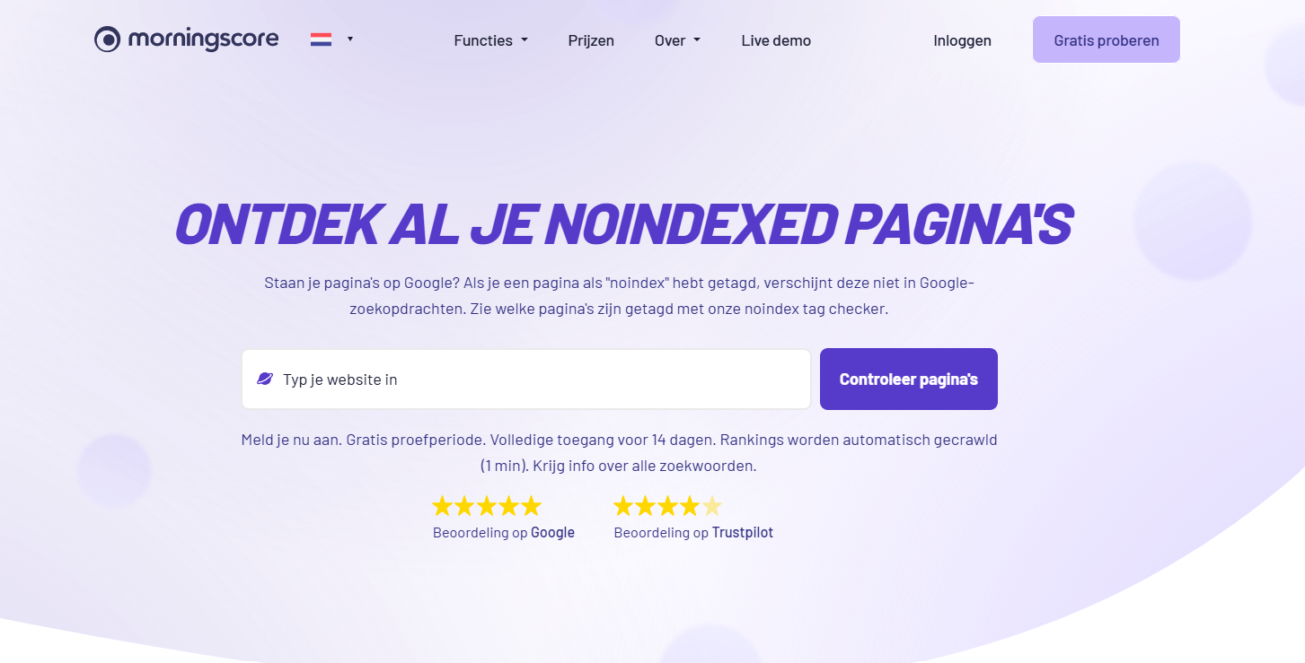 Noindex tag checker in Morningscore