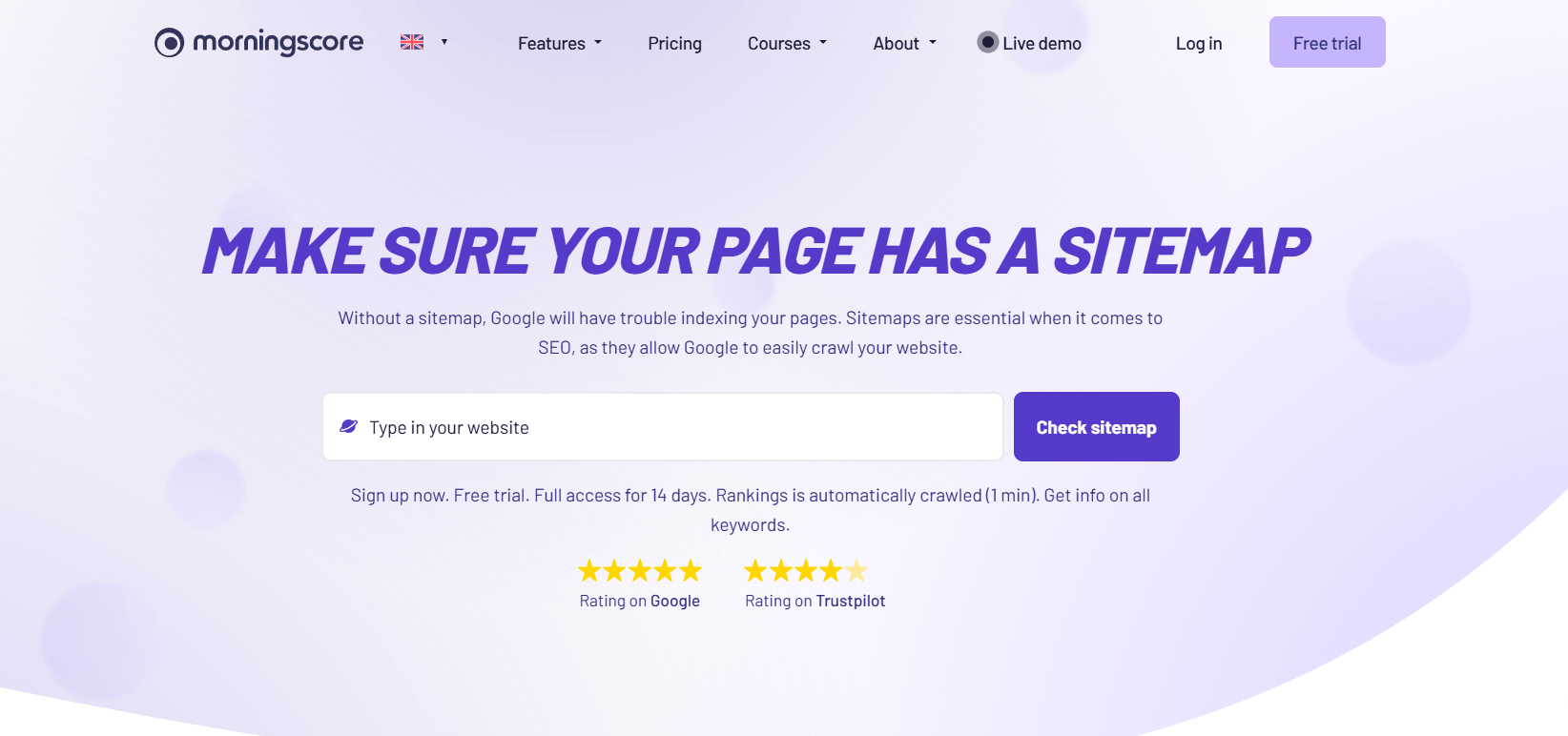 Sitemap checker tool in morningscore