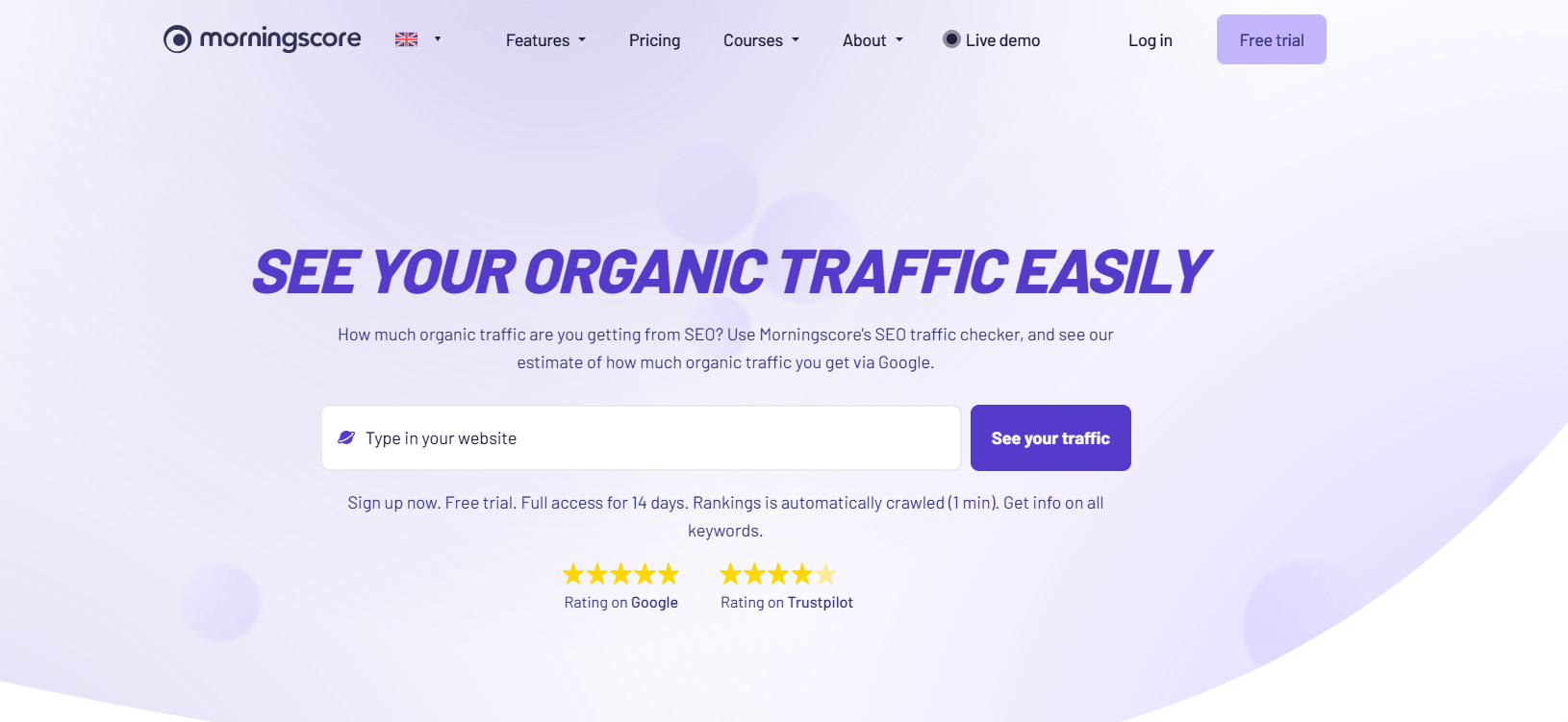Frontpage of traffic checker tool in morningscore