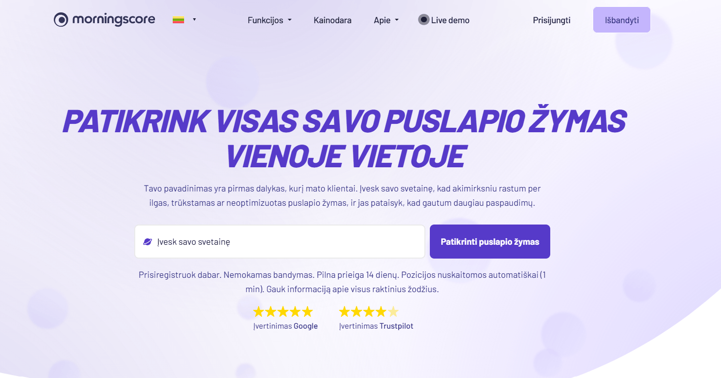 „Morningscore“ antraštės žymių tikrintuvas