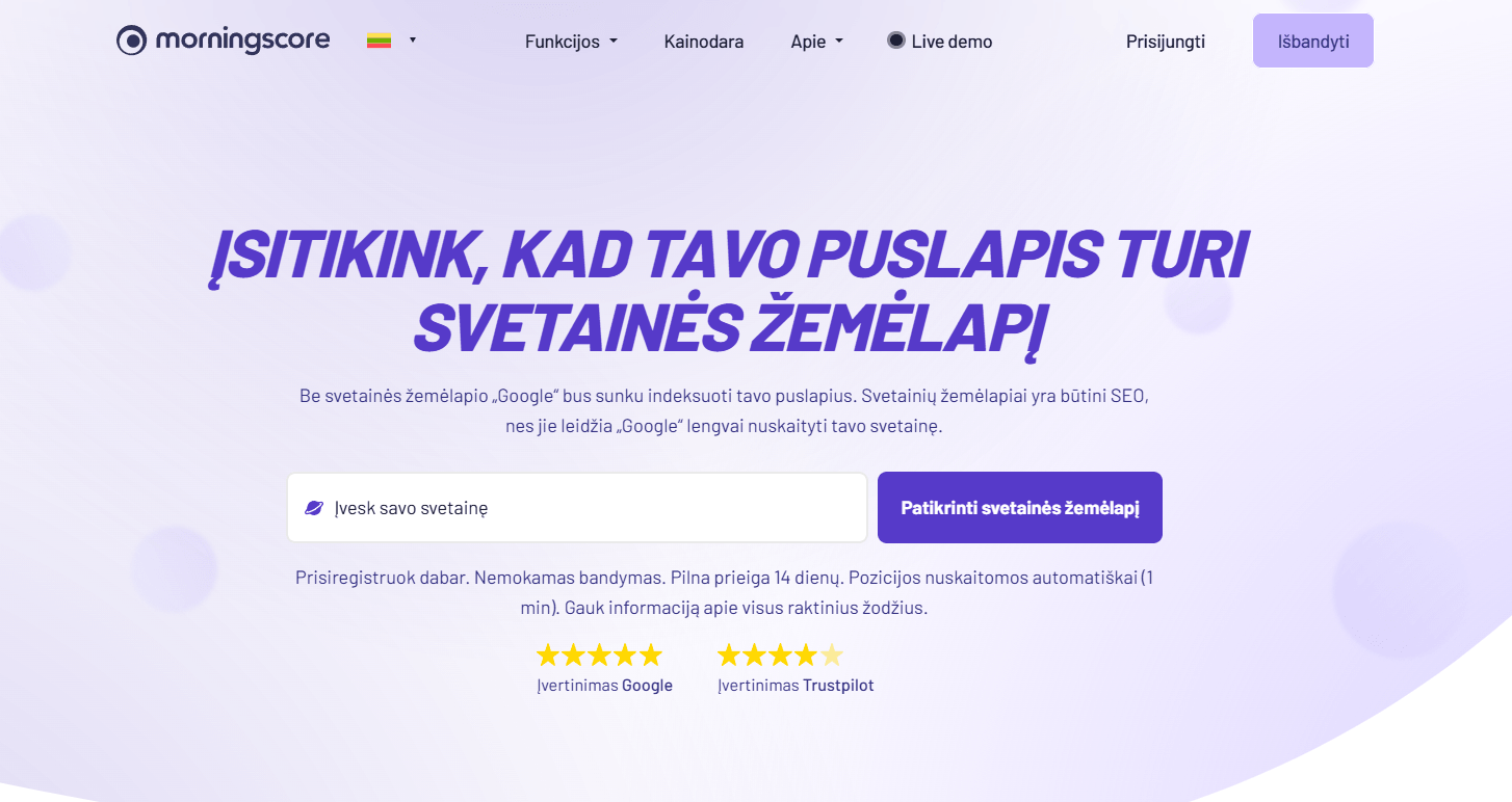 Morningscores svetainės žemėlapio tikrintuvas
