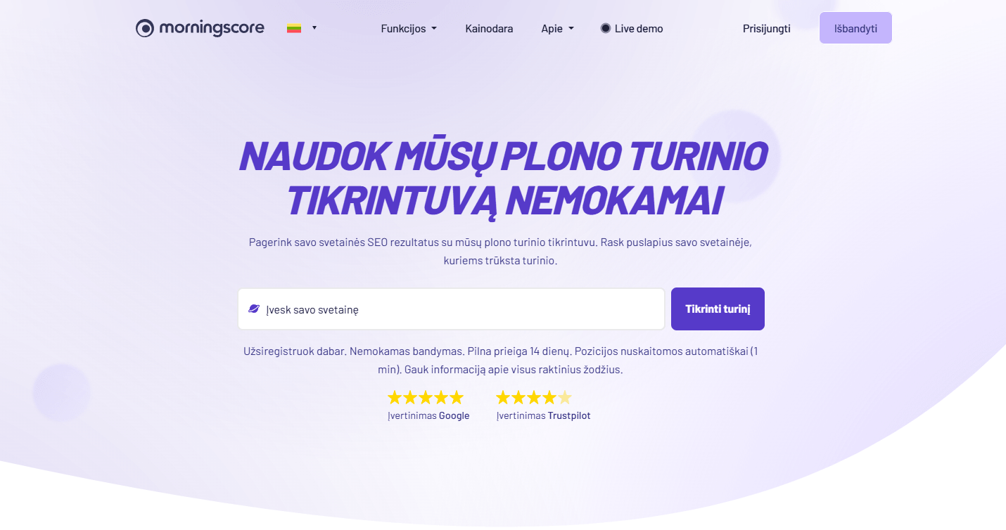 „Morningscores“ turinio tikrinimo programa