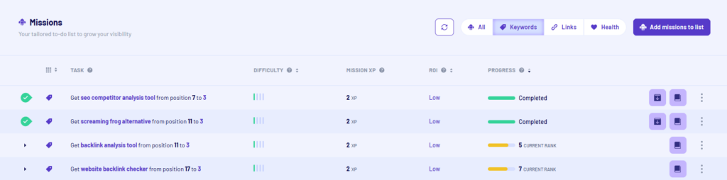 Missions in morningscore