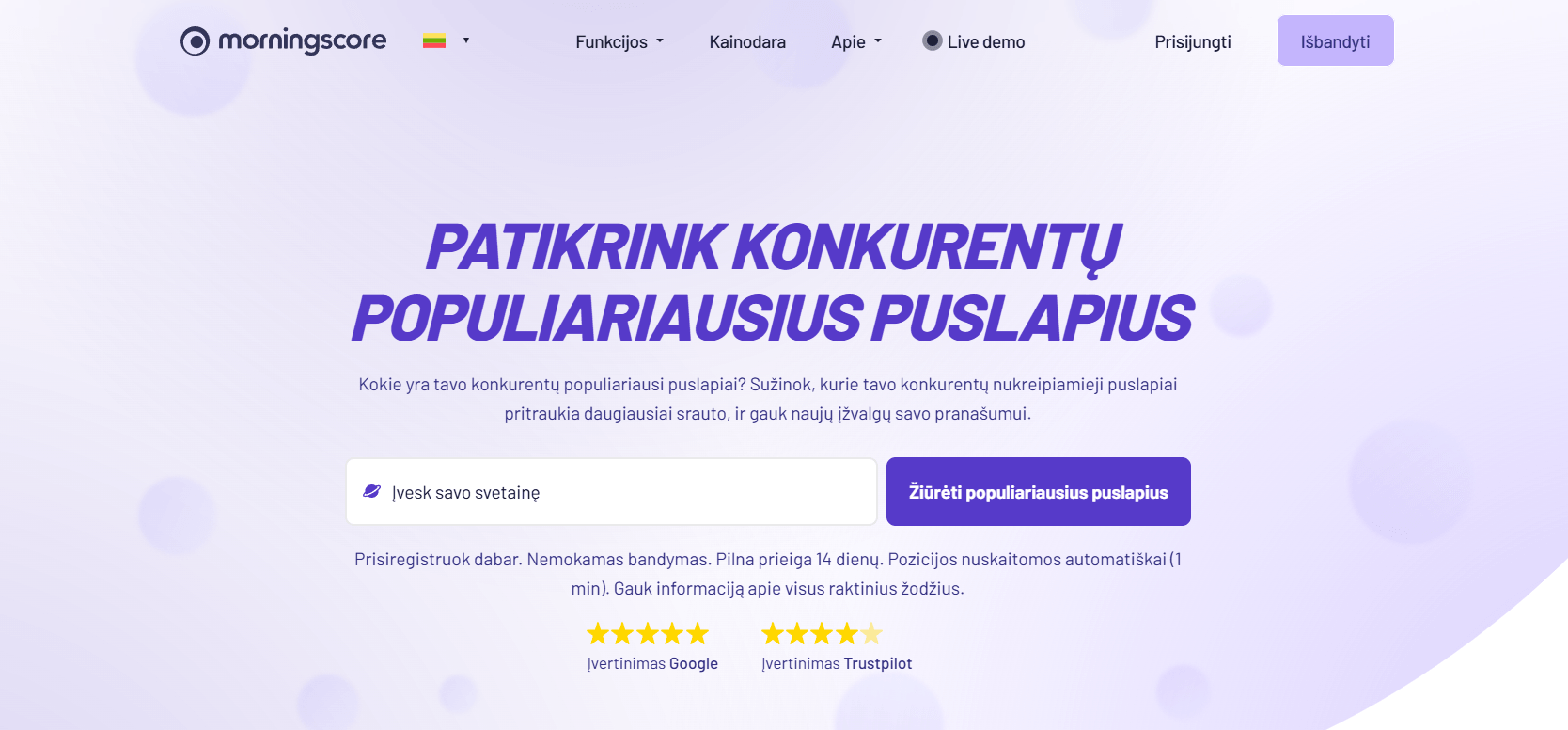 „Morningscore“ puslapių peržiūrų statistikos įrankis