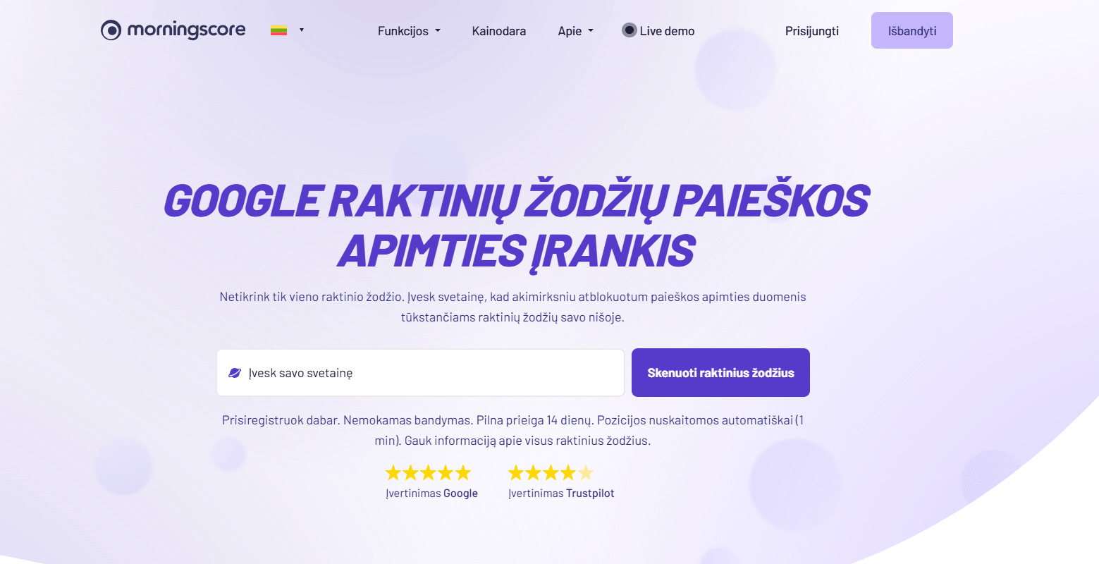 „Morningscore“ raktažodžių paieškos apimties įrankis