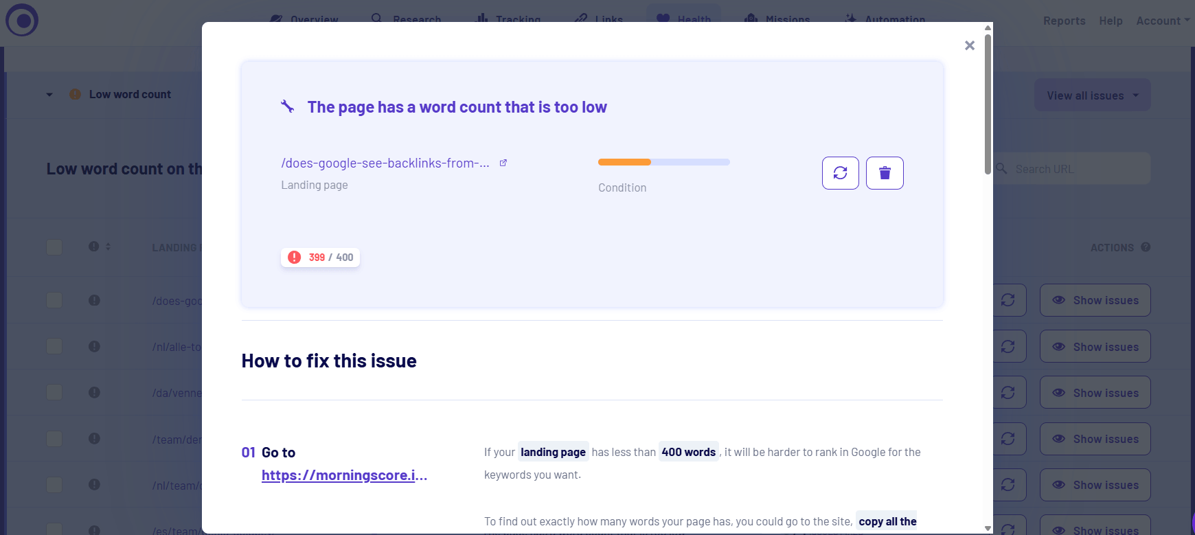 Guide on thin content in morningscore