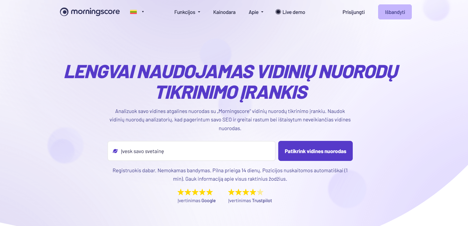 „Morningscore“ vidinių nuorodų tikrinimo įrankis