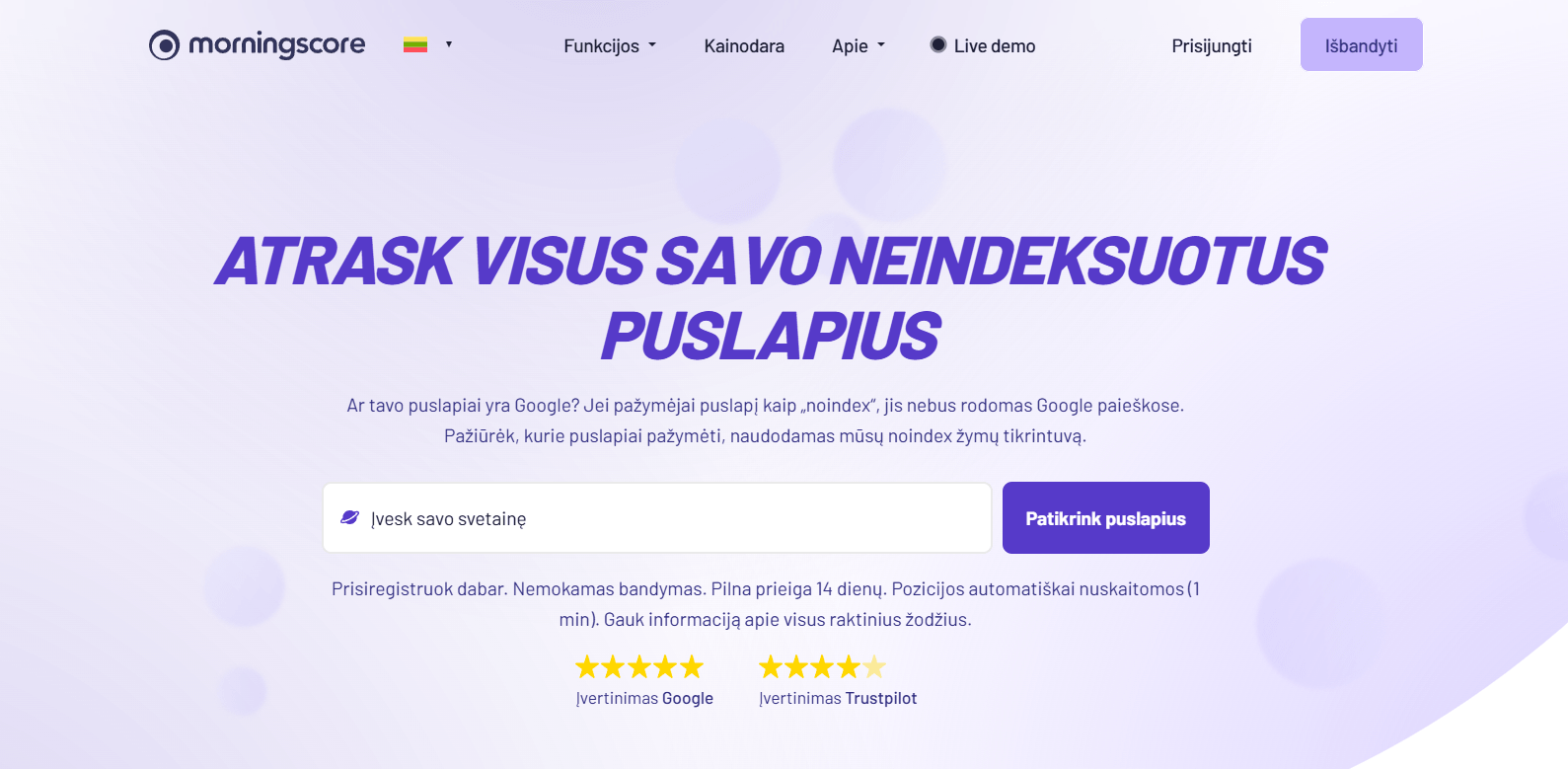 „Noindex“ žymių tikrintuvas „Morningscore“