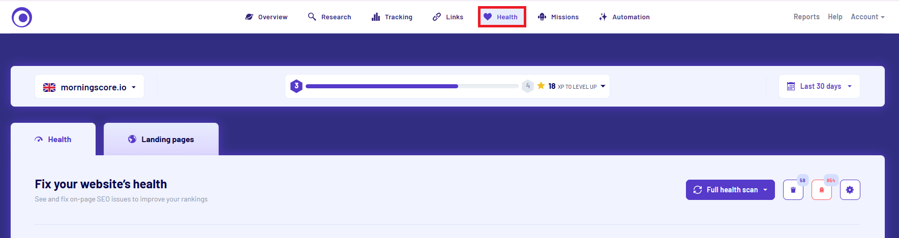 health tool in morningscore