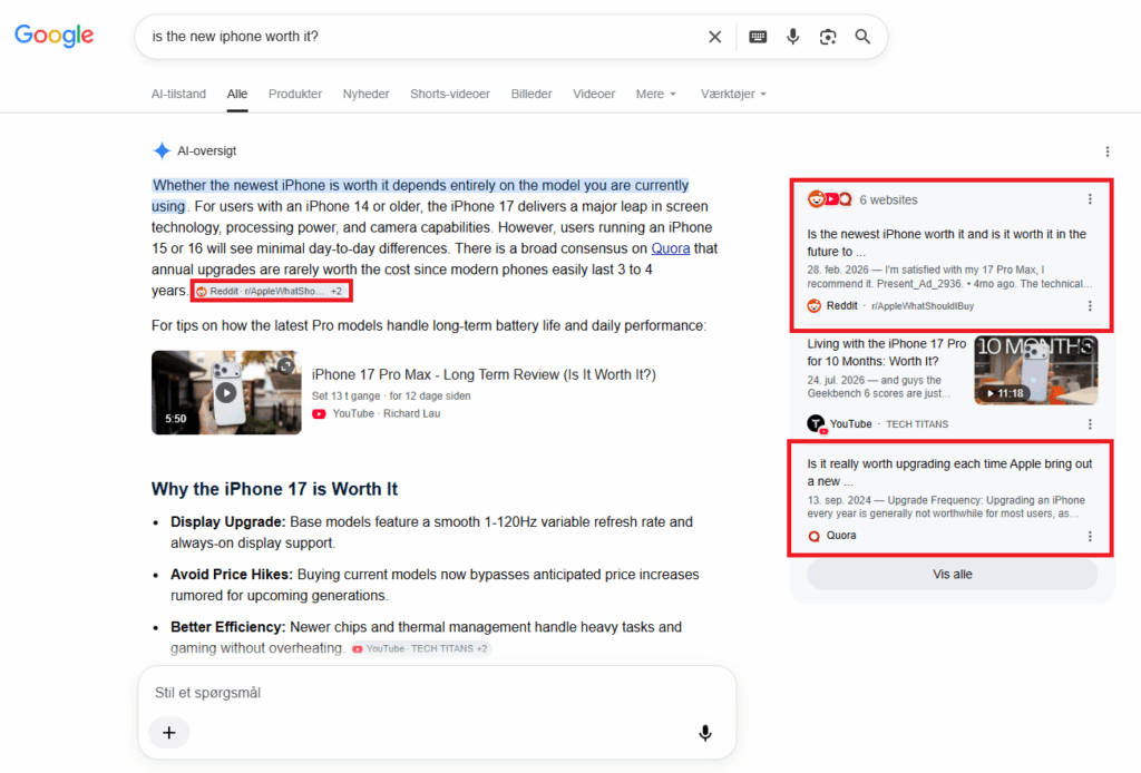 AI overviws answer to "Is the new iphone woth buying?"