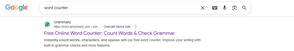Word counter from grammly