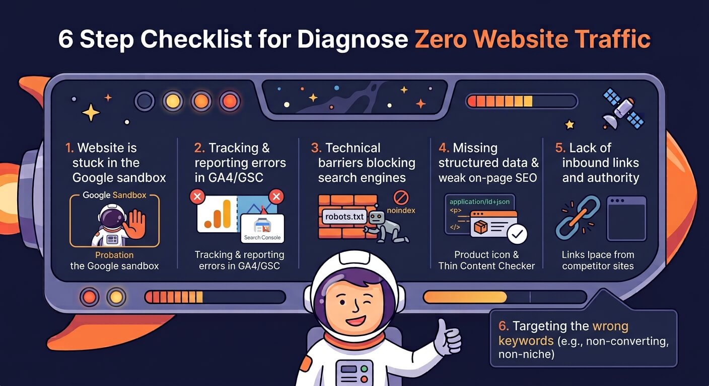 6 steps checklist for missing traffic to websites