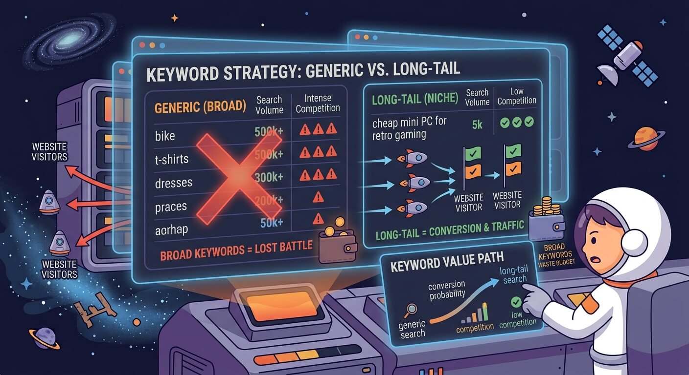Targeting broad keywords is a common cause of not getting any website traffic
