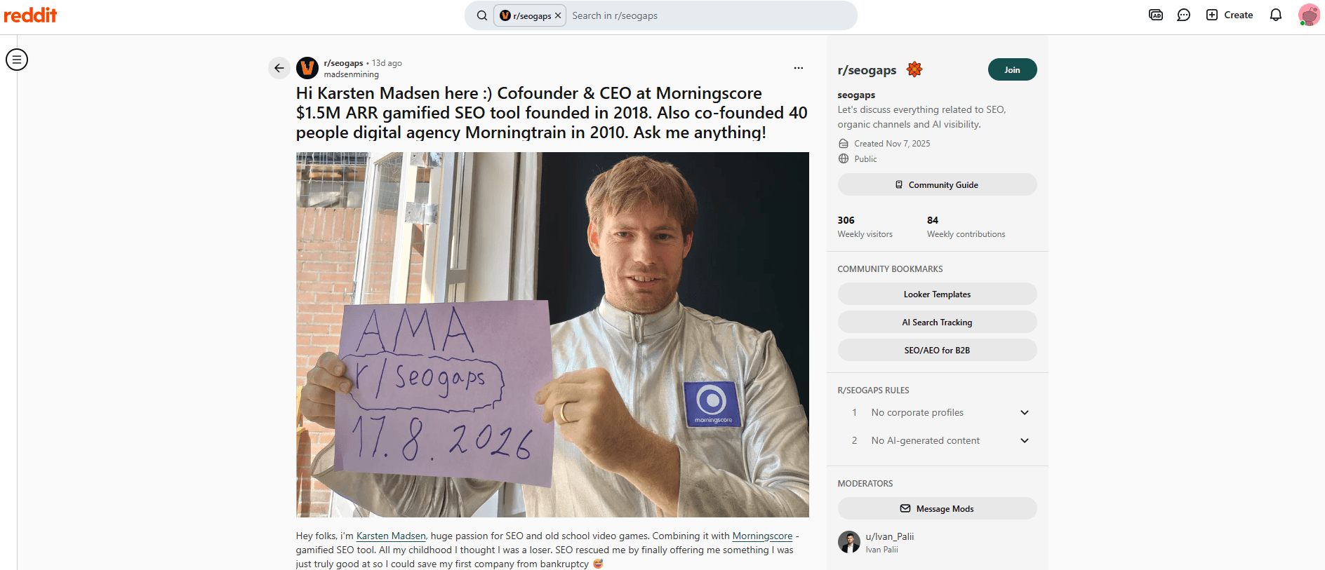AMA in reddit from Karsten Madsen