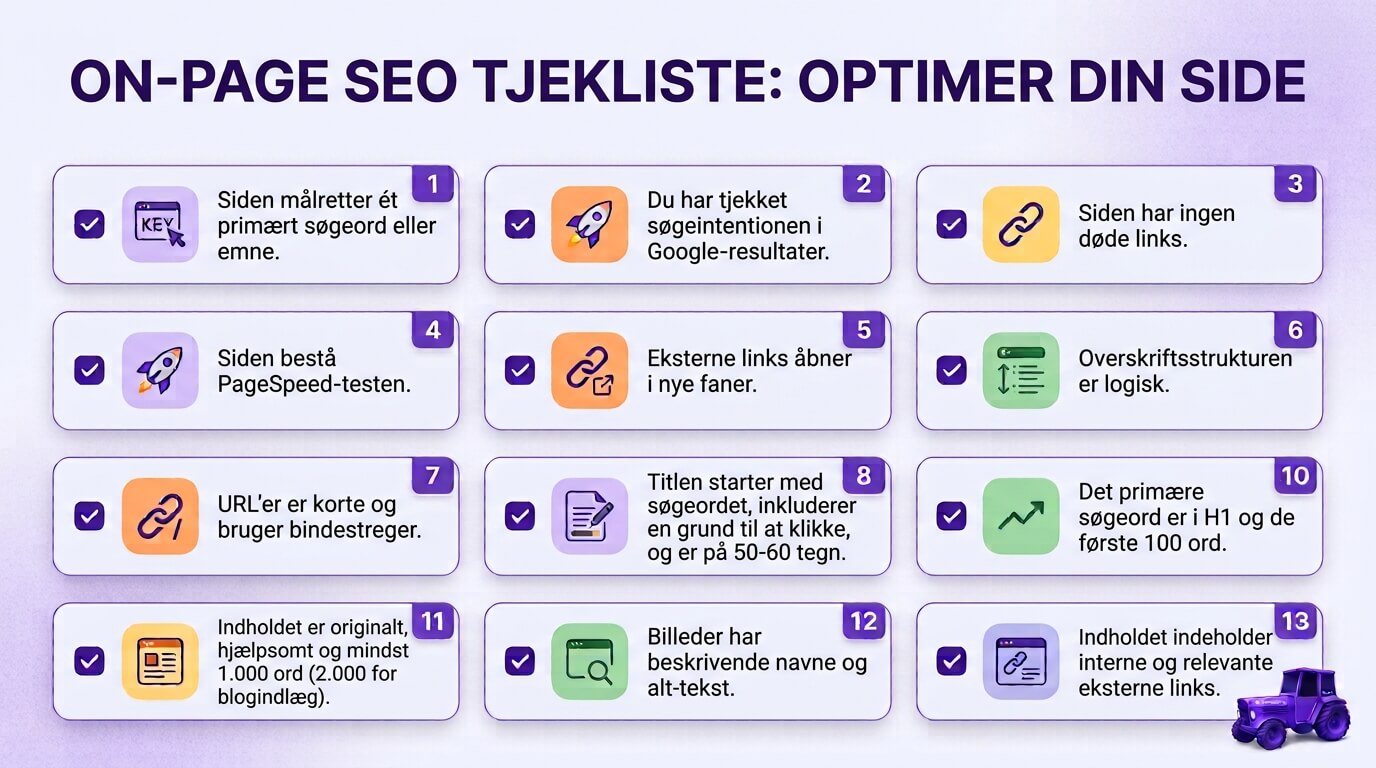 Onpage SEO tjekliste med 13 tjeks