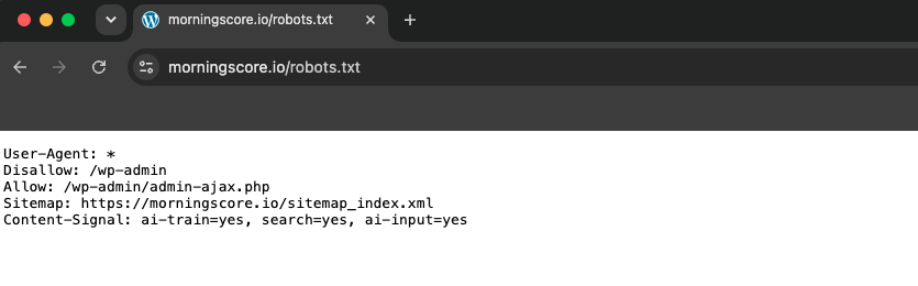 The robots.txt-file at morningscore.io